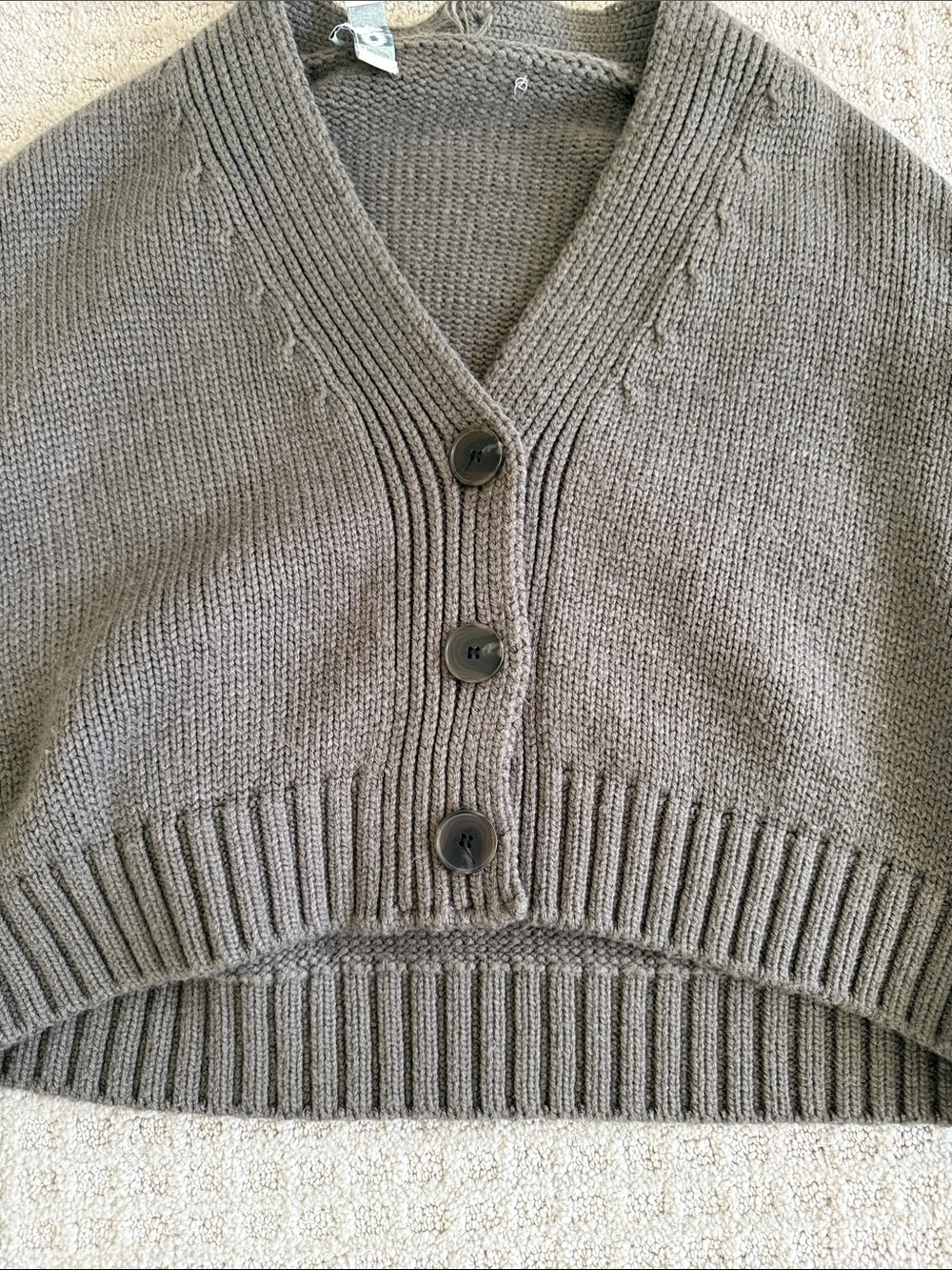 COS Cropped V-Neck Button Cardigan Sweater - Brown - Picture 2 of 3